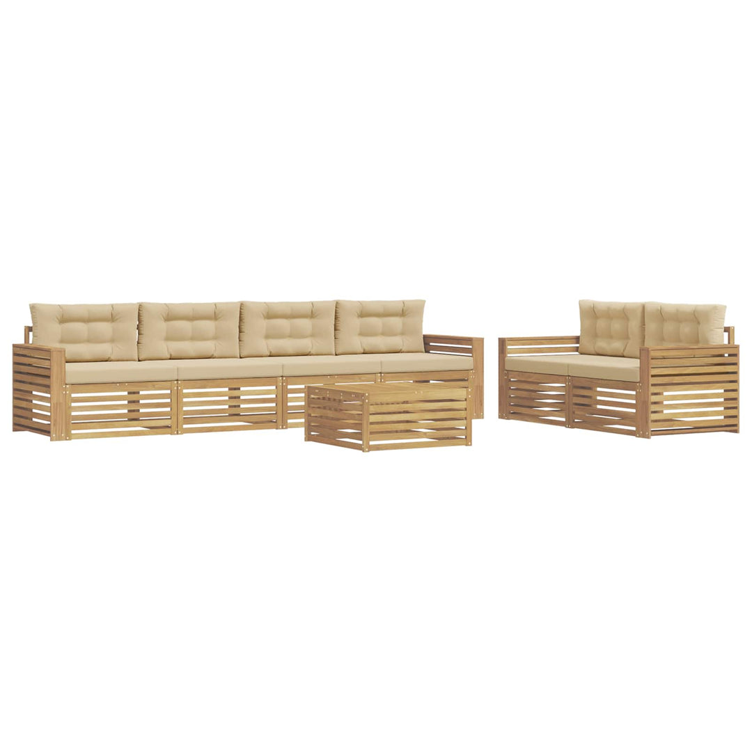 Udendørs sofagruppe 7 pcs Hvid og Beige Massivt Akacietræ