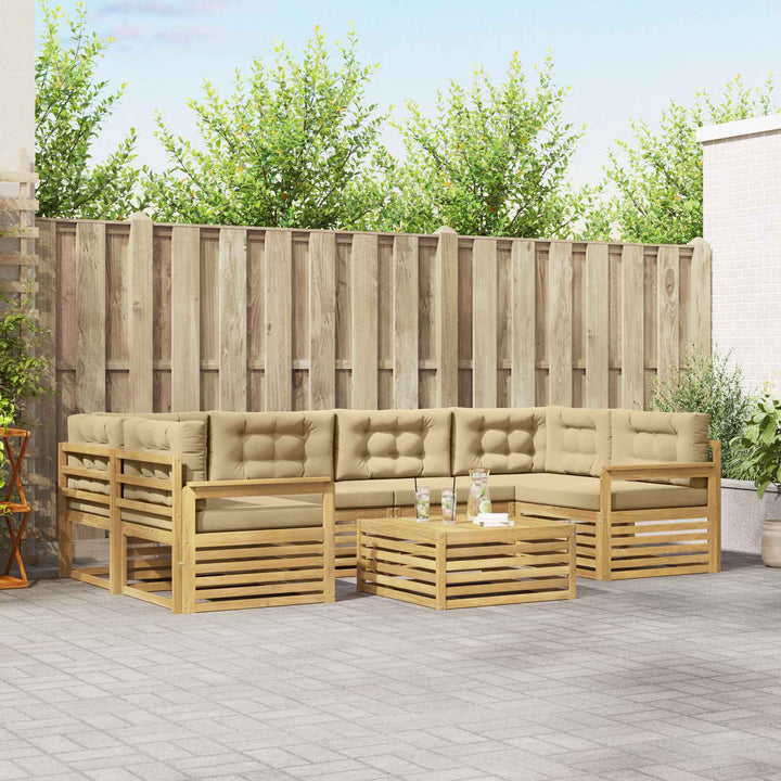 Udendørs sofagruppe med pude 7 pcs Hvid og Beige Polyester