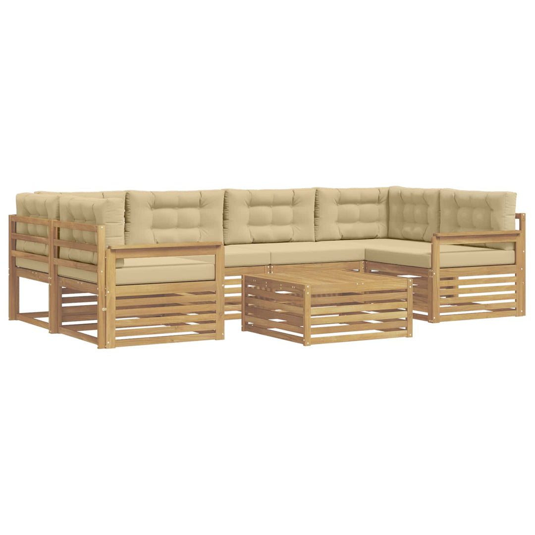 Udendørs sofagruppe med pude 7 pcs Hvid og Beige Polyester