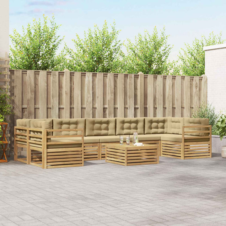 Udendørs sofagruppe 8 pcs Hvid og Beige Massivt Akacietræ