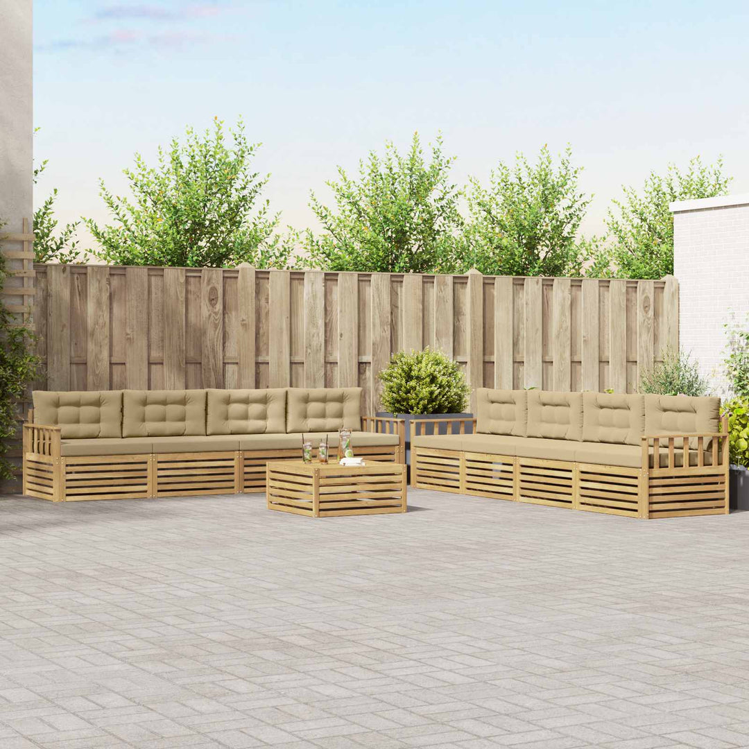 Udendørs sofagruppe med pude 9 pcs Hvid og Beige Polyester