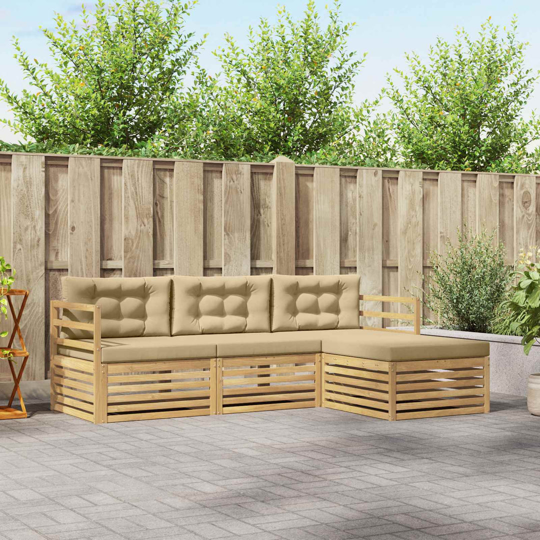 Udendørs sofagruppe 4 stk. Hvid og Beige Polyester