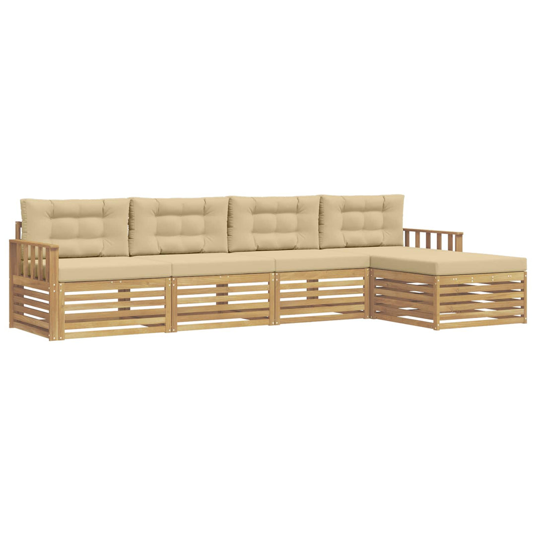 Udendørs sofagruppe med pude 5 pcs Hvid og Beige Polyester
