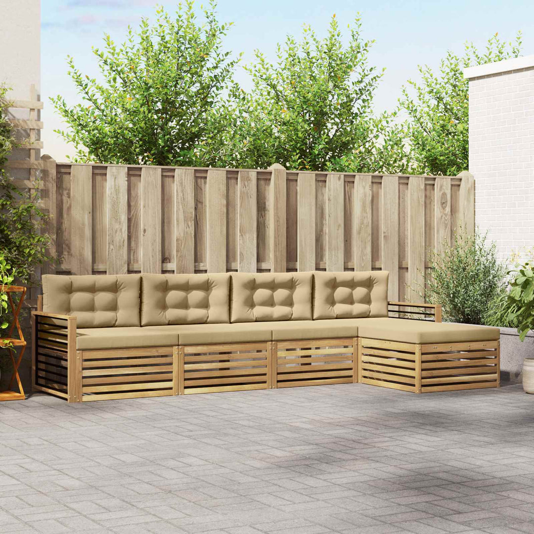 Udendørs sofagruppe 5 stk. Hvid og Beige Polyester