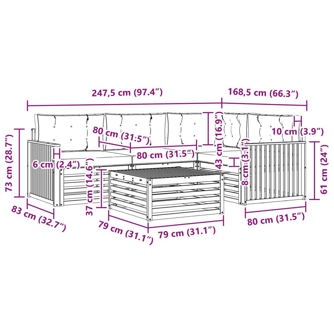 Udendørs sofagruppe 5 pcs Hvid og cremefarvet 79 x 79 x 37 cm