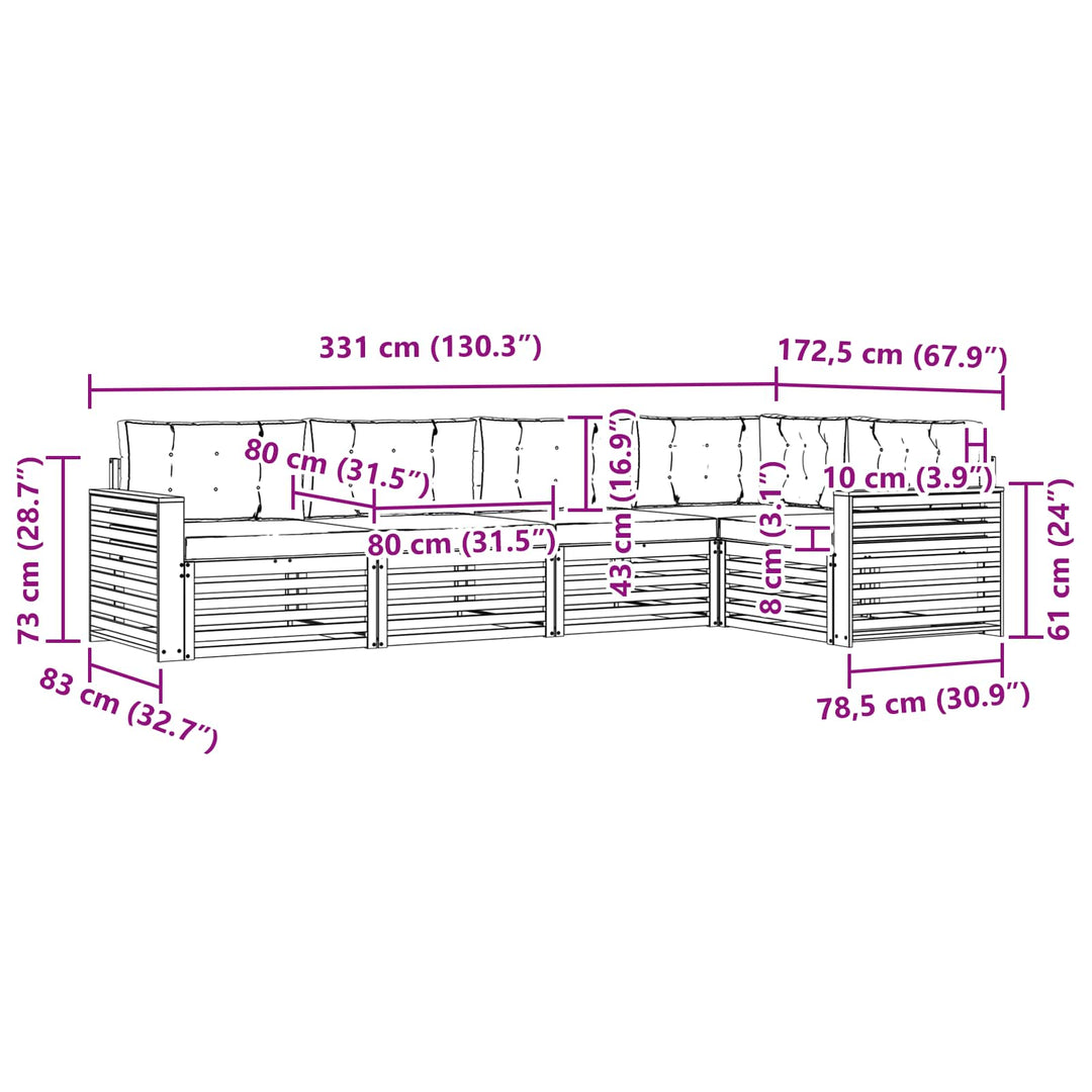 Udendørs sofagruppe 5 pcs Hvid og lysegrå 331 x 172,5 x 73 cm