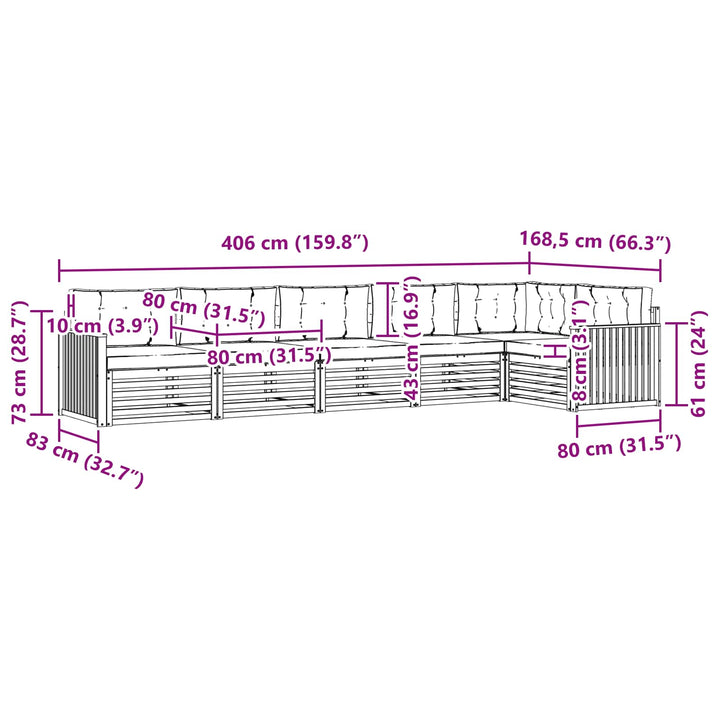 Udendørs sofagruppe 6 pcs Hvid og Beige 406 x 168,5 x 73 cm