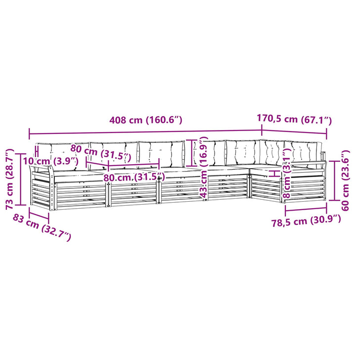Udendørs sofagruppe 6 pcs Hvid og antracit 408 x 170,5 x 73 cm