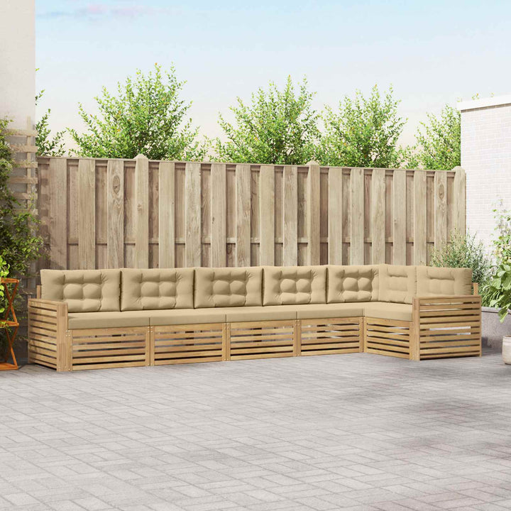Udendørs sofagruppe 6 pcs Hvid og Beige 410 x 172,5 x 73 cm