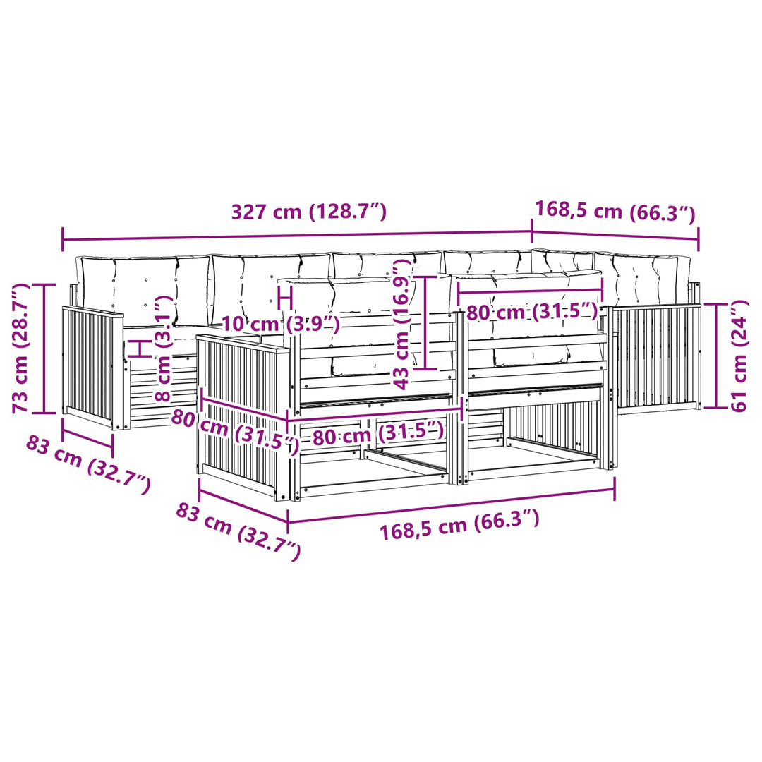 Udendørs sofagruppe 7 pcs Hvid og Beige 327 x 168,5 x 73 cm