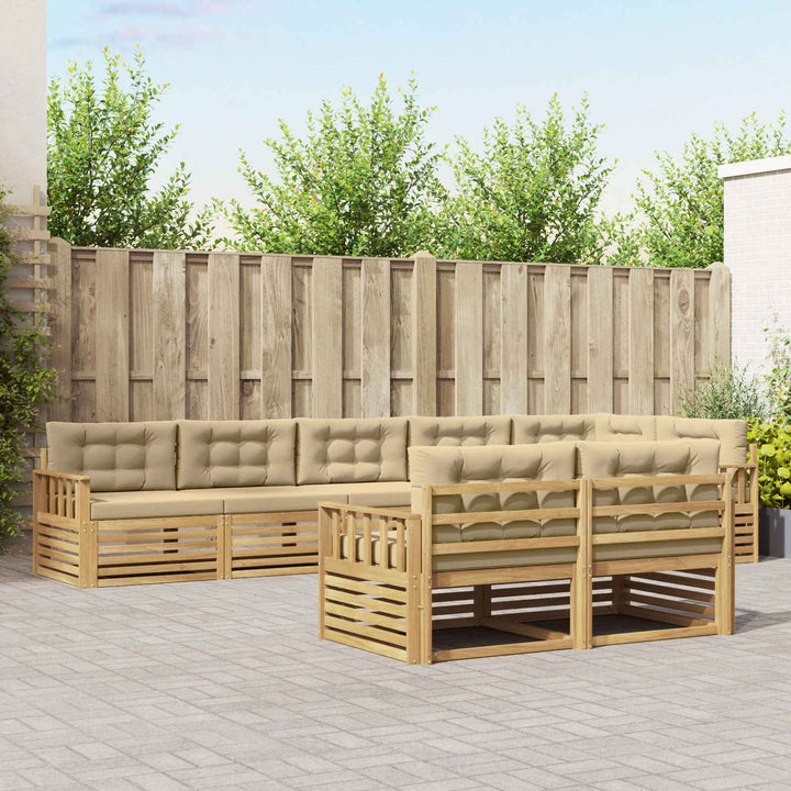 Udendørs sofagruppe med pude 8 pcs Hvid og Beige Polyester