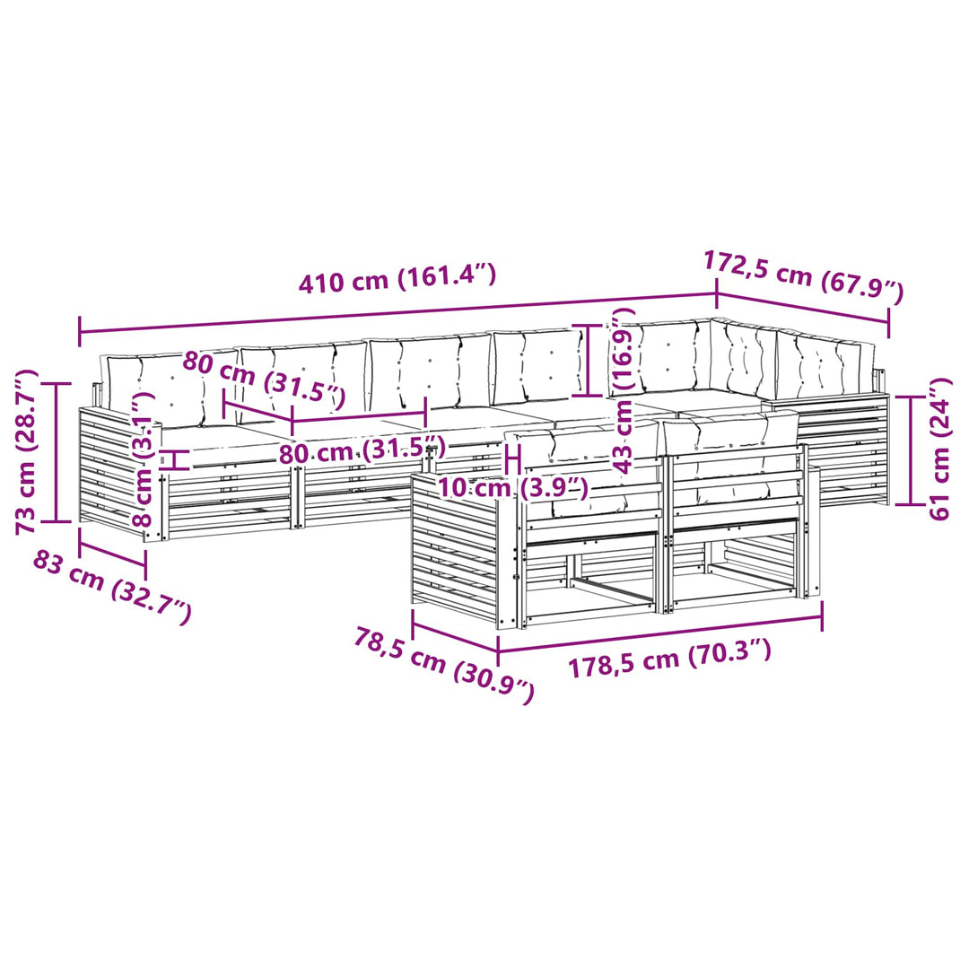 Udendørs sofagruppe 8 pcs Hvid og antracit 410 x 172,5 x 73 cm