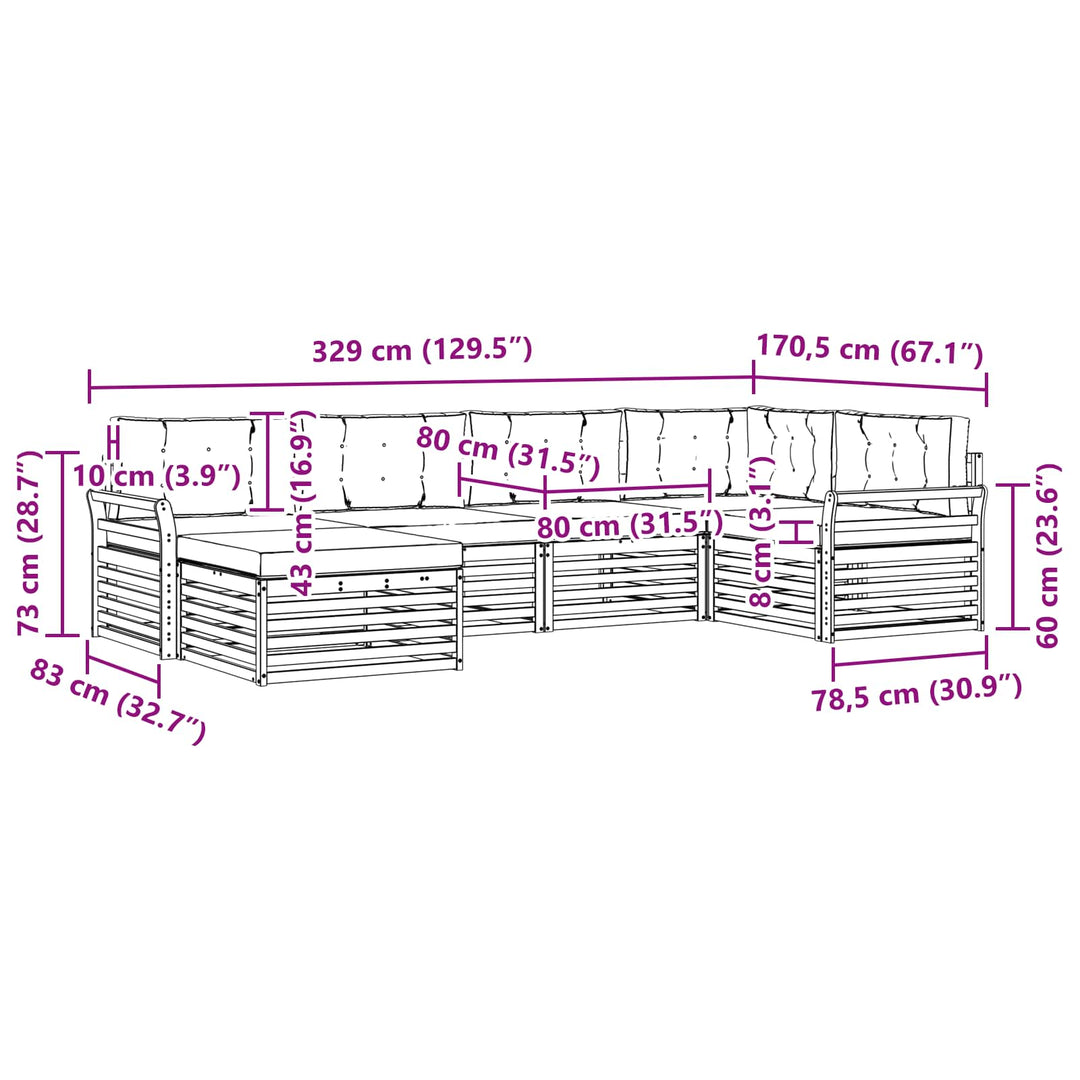 Udendørs sofagruppe 6 pcs Hvid og lysegrå 329 x 170,5 x 73 cm