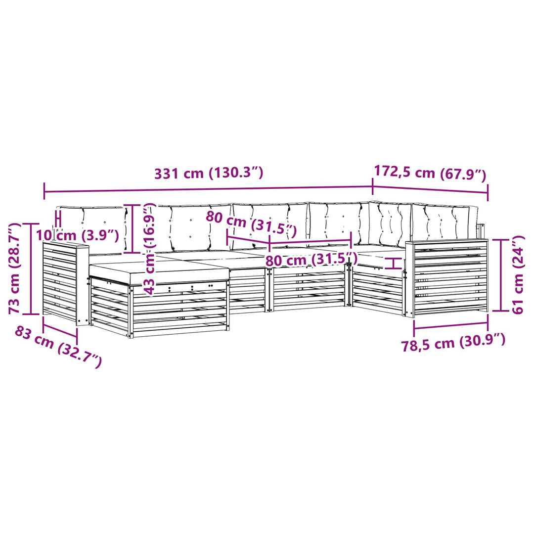 Udendørs sofagruppe 6 pcs Hvid og lysegrå 331 x 172,5 x 73 cm
