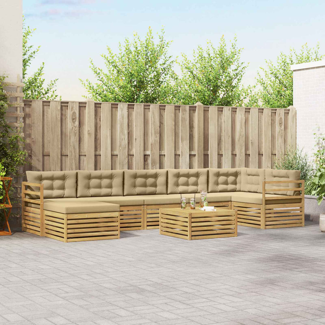 Udendørs sofagruppe med pude 8 pcs Hvid og Beige Polyester