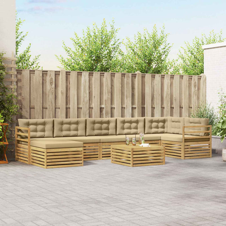 Udendørs sofagruppe med pude 8 pcs Hvid og Beige Polyester