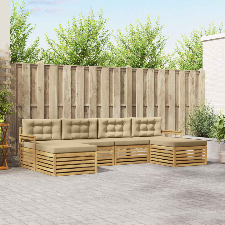 Sofasæt med pude 6 pcs Hvid og Beige Massivt Akacietræ