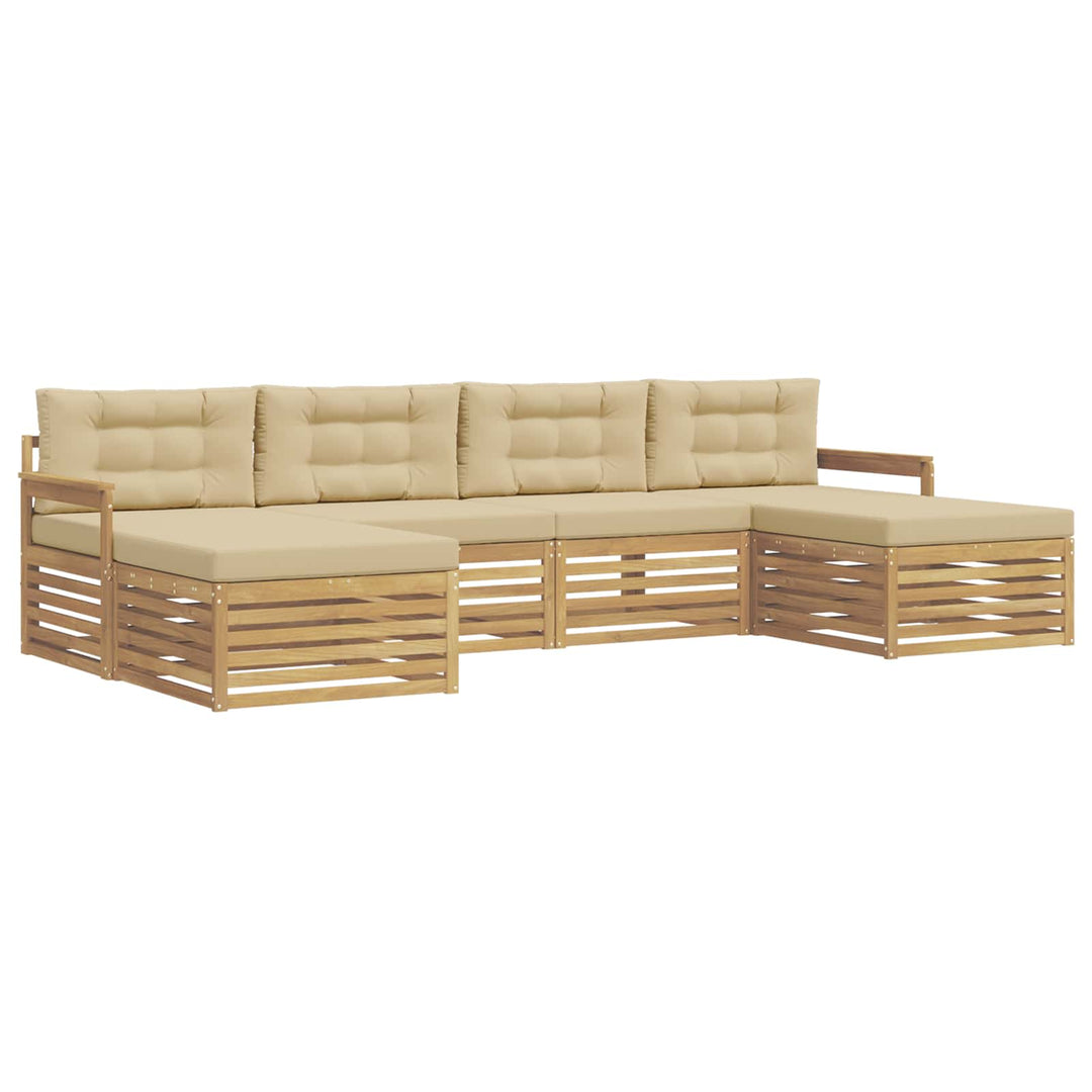 Sofasæt med pude 6 pcs Hvid og Beige Massivt Akacietræ