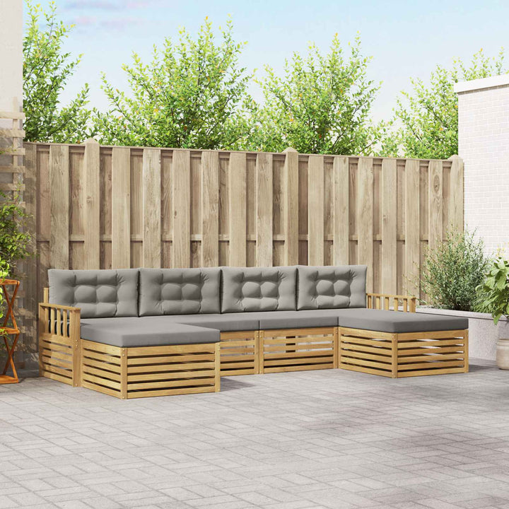 Sofasæt med pude 6 pcs Hvid og lysegrå Massivt Akacietræ