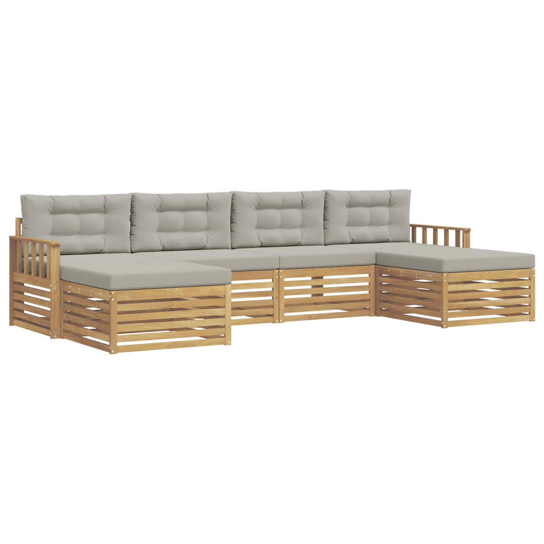 Sofasæt med pude 6 pcs Hvid og lysegrå Massivt Akacietræ