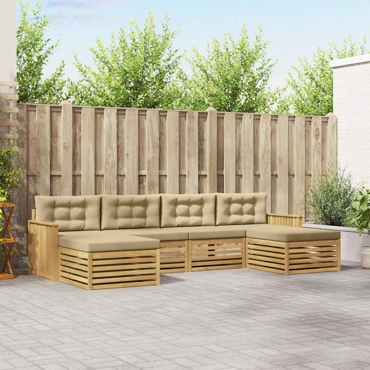 Udendørs sofagruppe 6 pcs Hvid og Beige Massivt Akacietræ