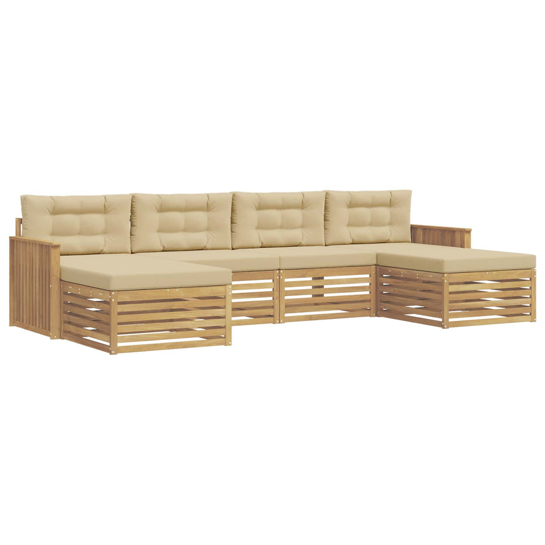 Udendørs sofagruppe 6 pcs Hvid og Beige Massivt Akacietræ