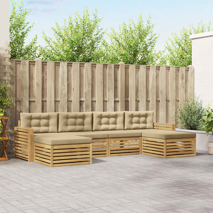 Udendørs sofagruppe 6 pcs Hvid og Beige Massivt Akacietræ