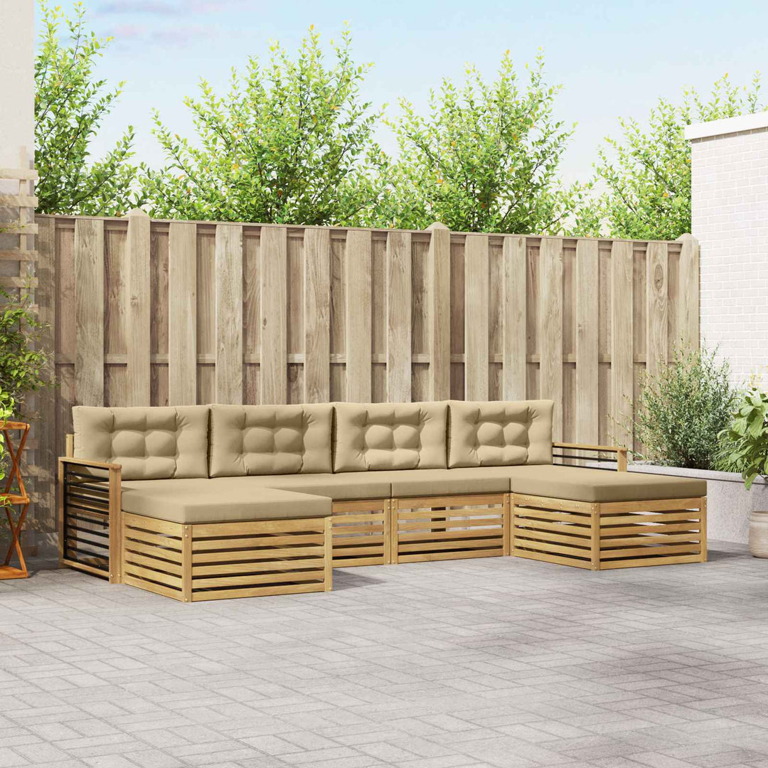 Sofasæt med pude 6 pcs Hvid og Beige Massivt Akacietræ