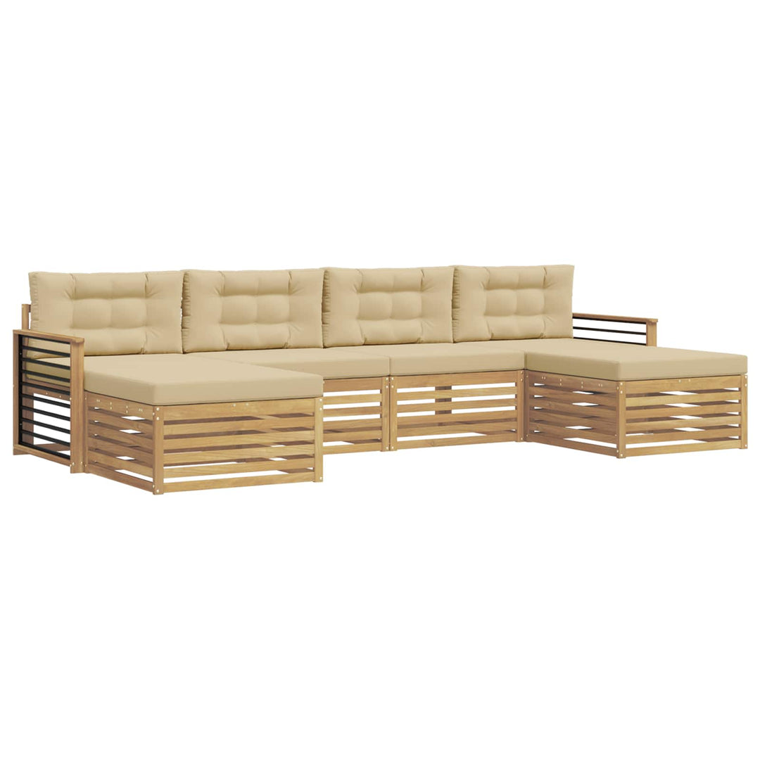 Sofasæt med pude 6 pcs Hvid og Beige Massivt Akacietræ