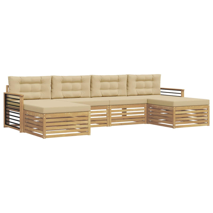 Sofasæt med pude 6 pcs Hvid og Beige Massivt Akacietræ