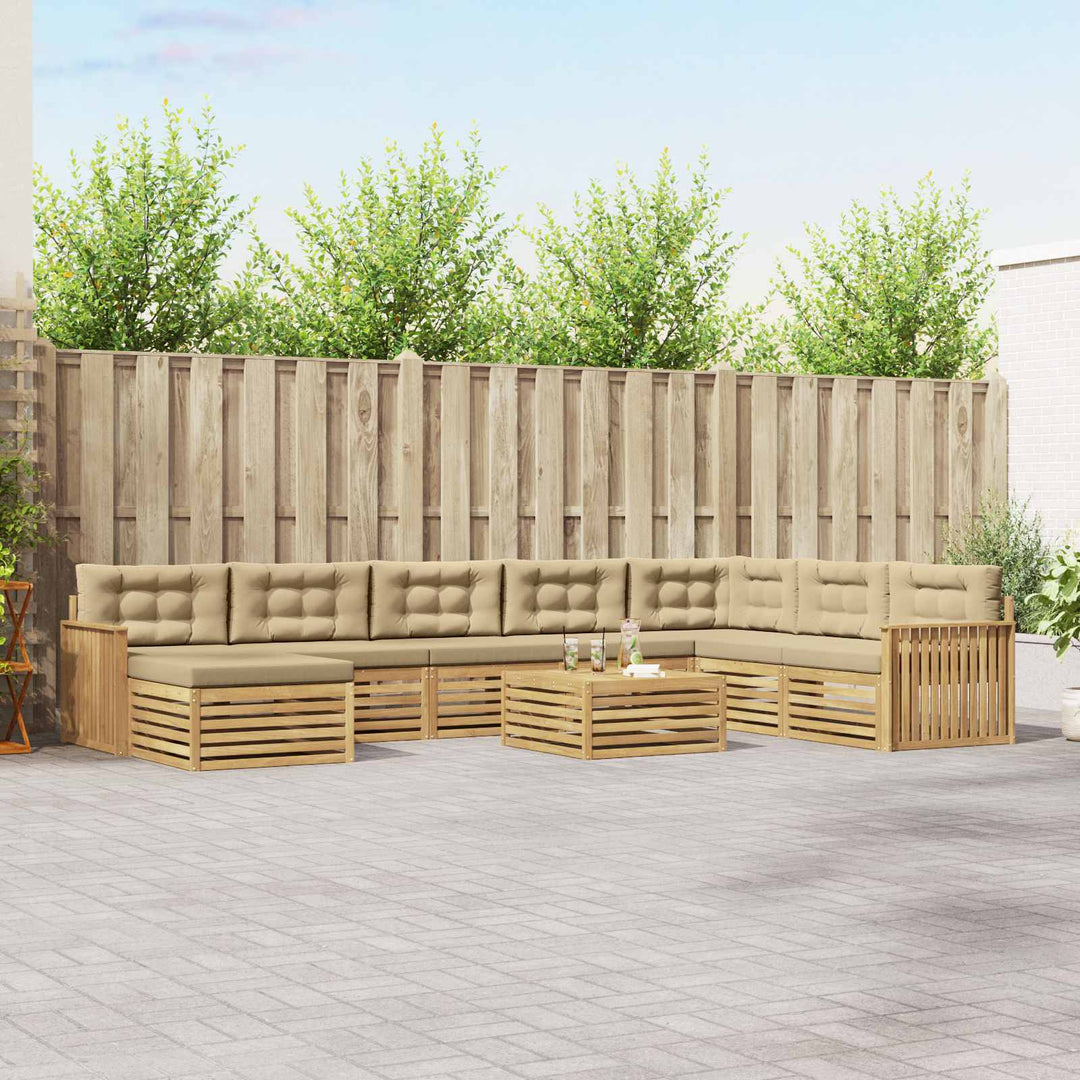 Udendørs sofagruppe 9 pcs Hvid og Beige Massivt Akacietræ