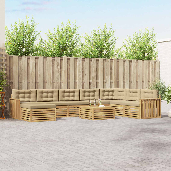 Udendørs sofagruppe 9 pcs Hvid og Beige Massivt Akacietræ