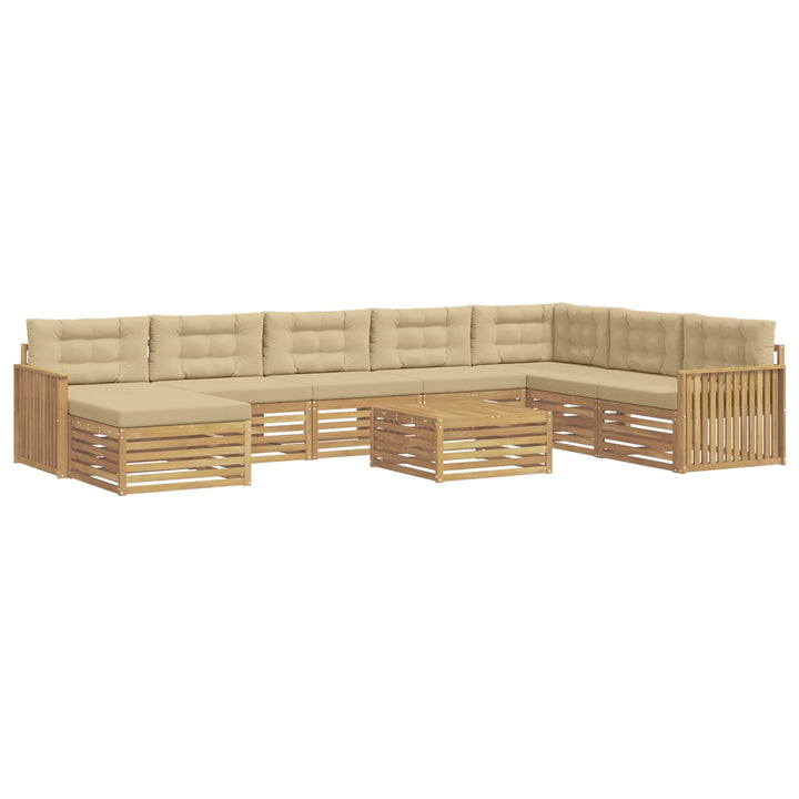 Udendørs sofagruppe 9 pcs Hvid og Beige Massivt Akacietræ