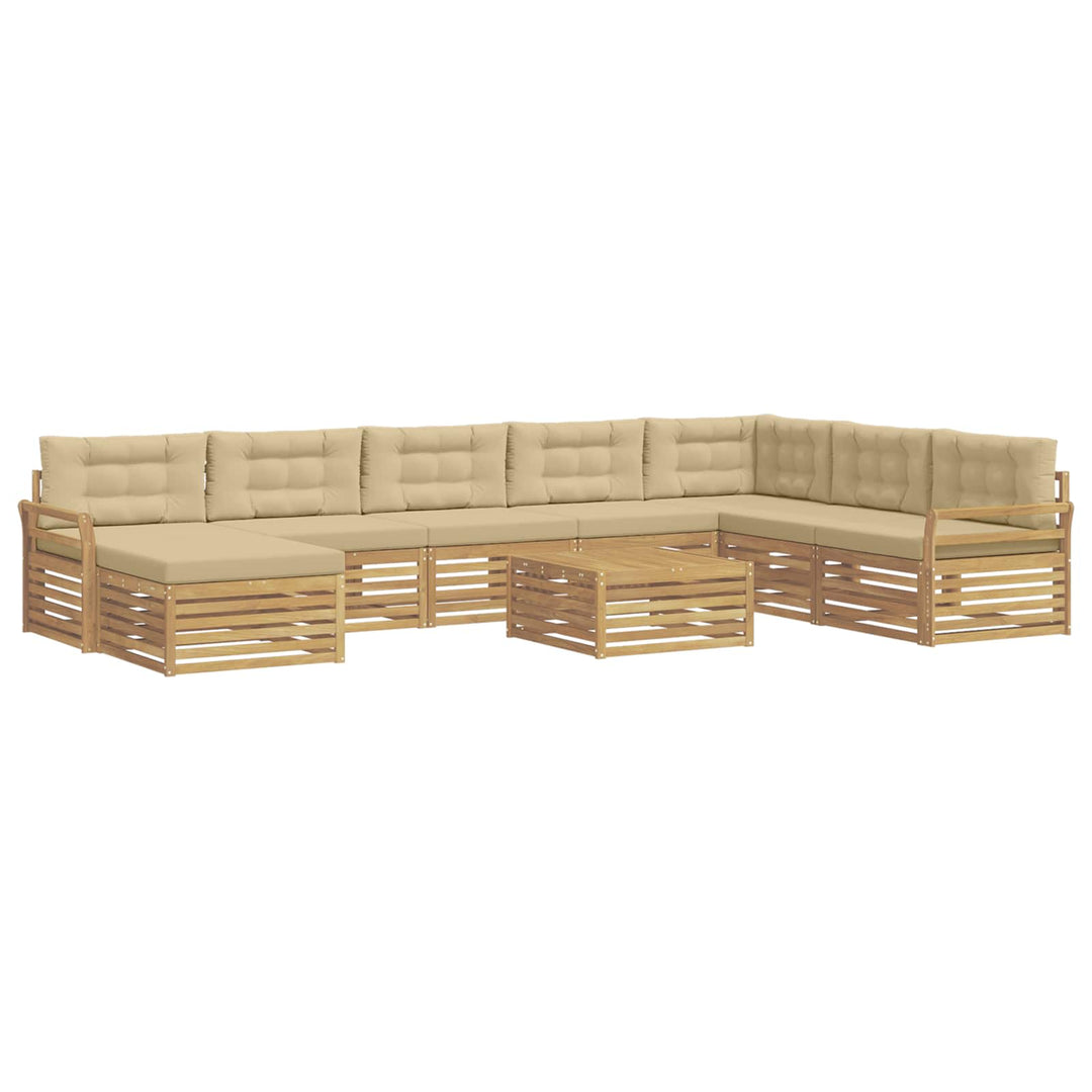 Udendørs sofagruppe 9 pcs Hvid og Beige Massivt Akacietræ