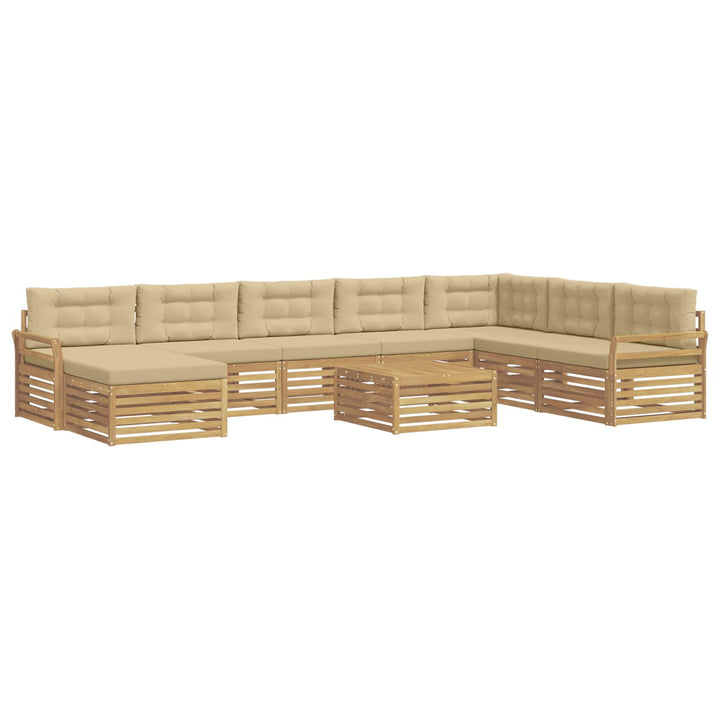 Udendørs sofagruppe 9 pcs Hvid og Beige Massivt Akacietræ