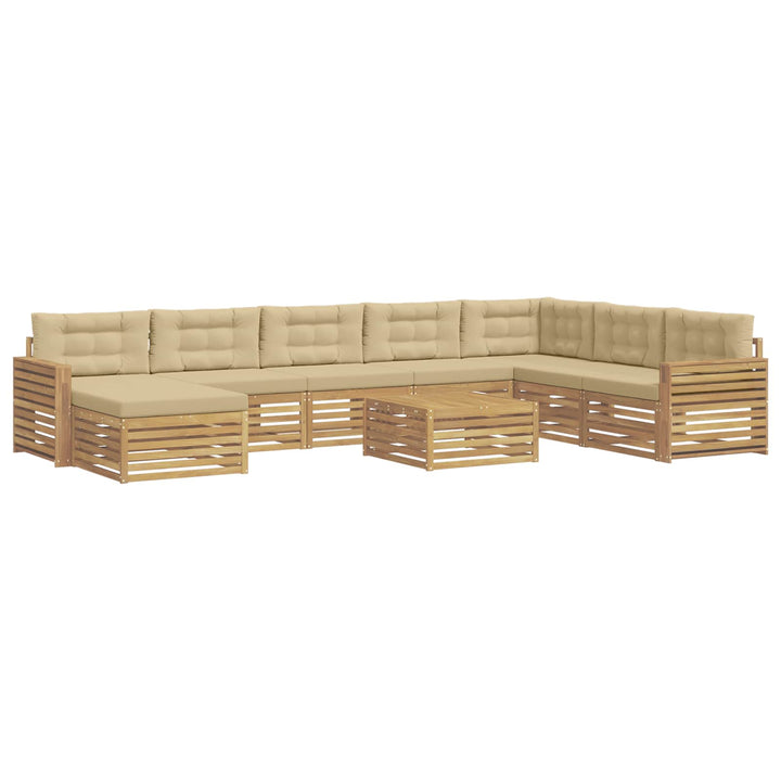 Udendørs sofagruppe 9 pcs Hvid og Beige Massivt Akacietræ