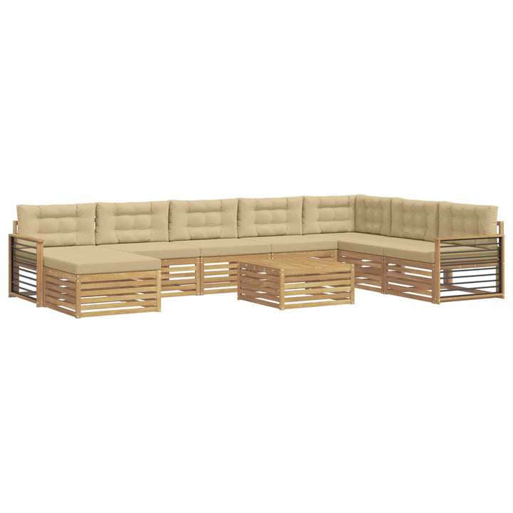 Udendørs sofagruppe 9 stk. Hvid og Beige Massivt Akacietræ