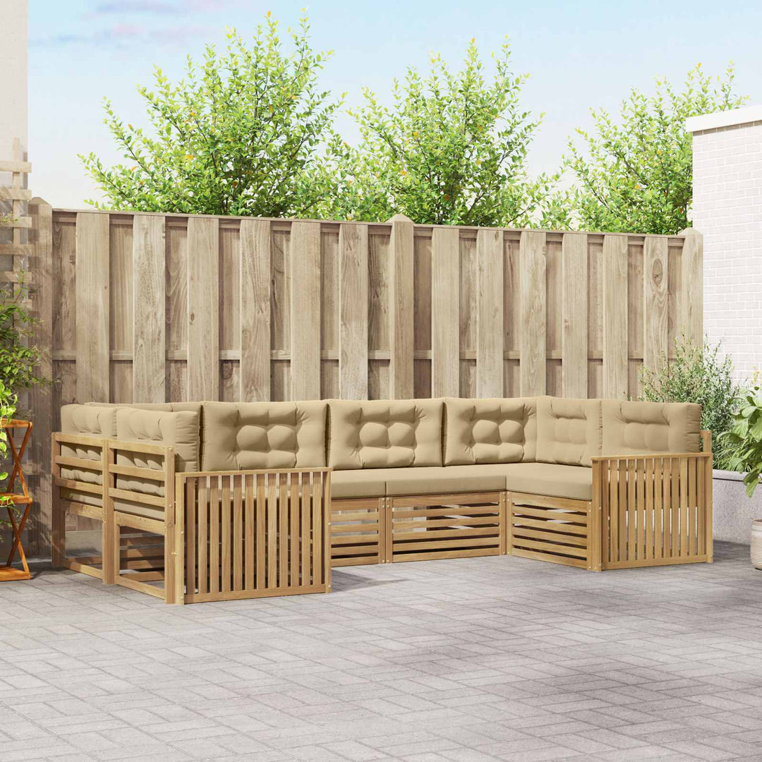 Udendørs sofagruppe 6 pcs Hvid og Beige Massivt Akacietræ