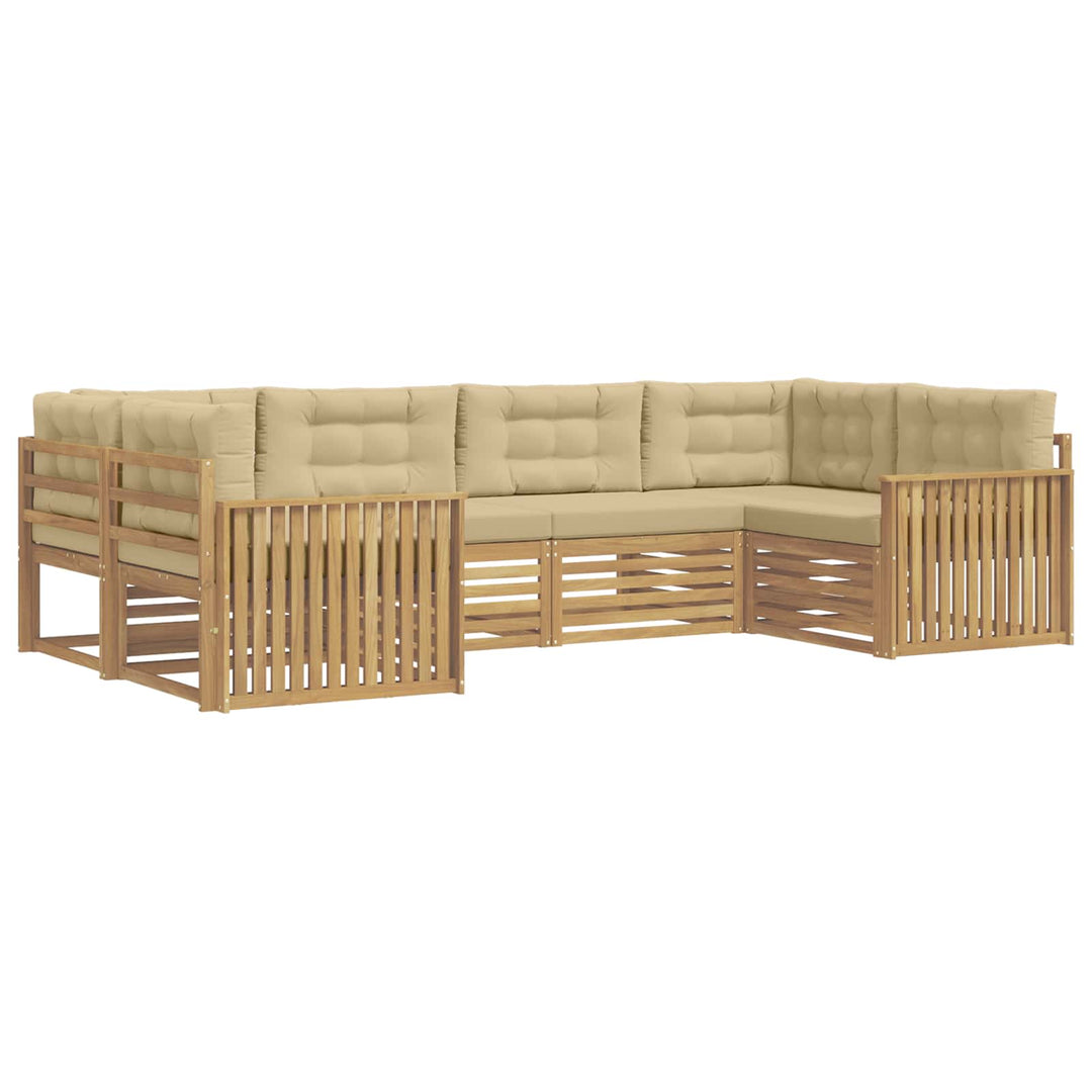Udendørs sofagruppe 6 pcs Hvid og Beige Massivt Akacietræ