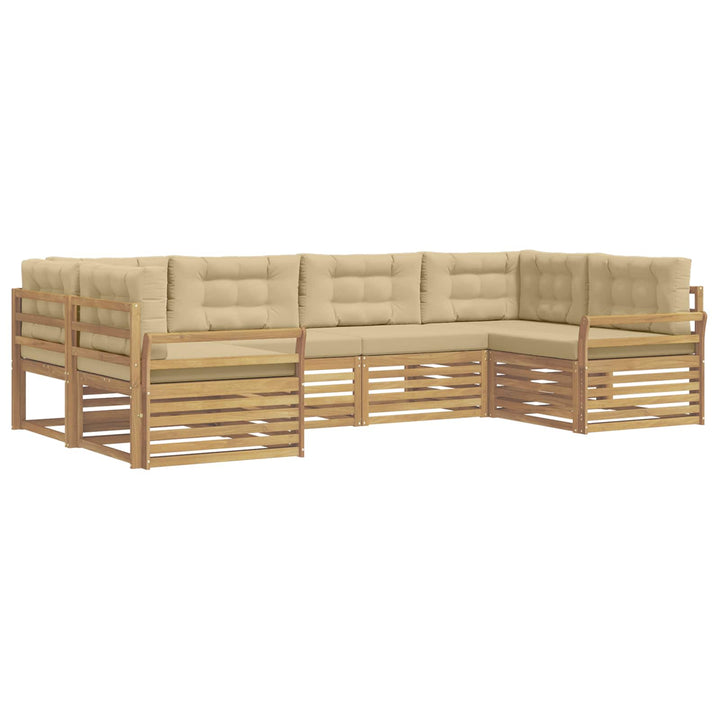 Udendørs sofagruppe 6 pcs Hvid og Beige Massivt Akacietræ