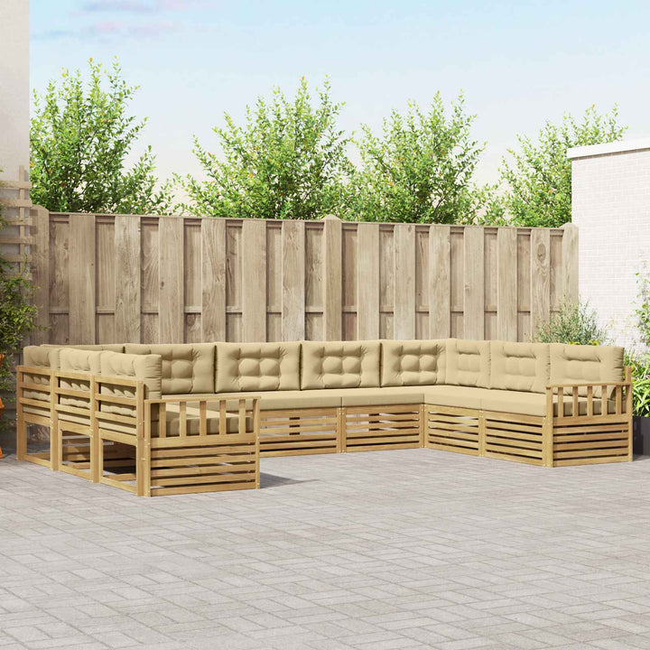 Udendørs sofagruppe 9 stk. Hvid og Beige Massivt Akacietræ