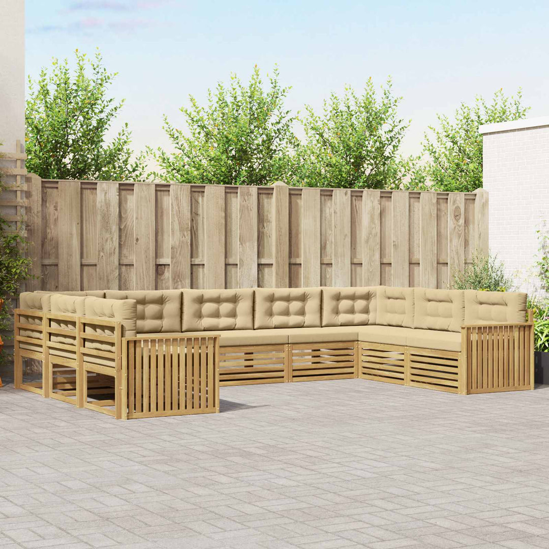 Udendørs sofagruppe 9 pcs Hvid og Beige Massivt Akacietræ
