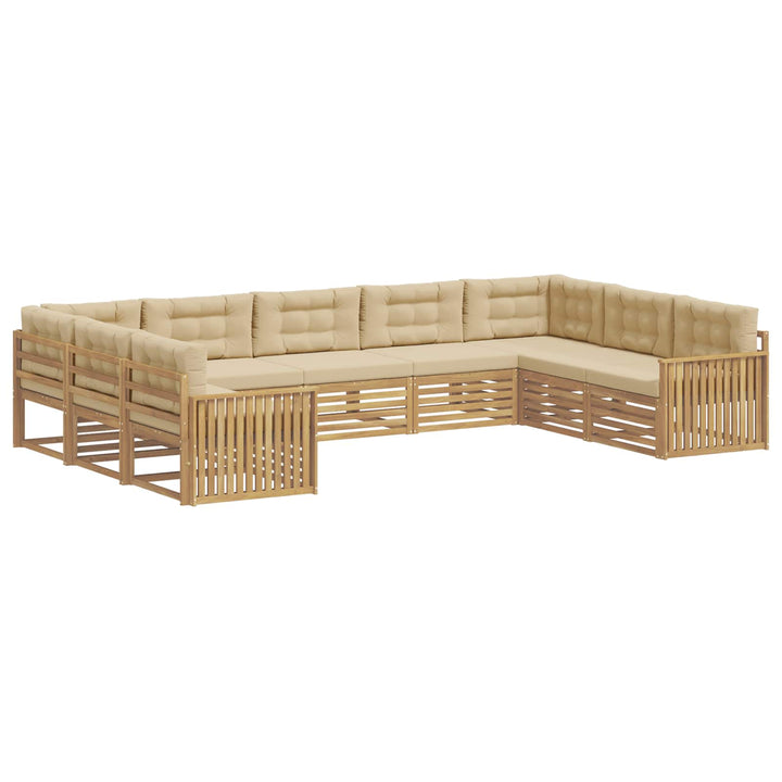 Udendørs sofagruppe 9 pcs Hvid og Beige Massivt Akacietræ