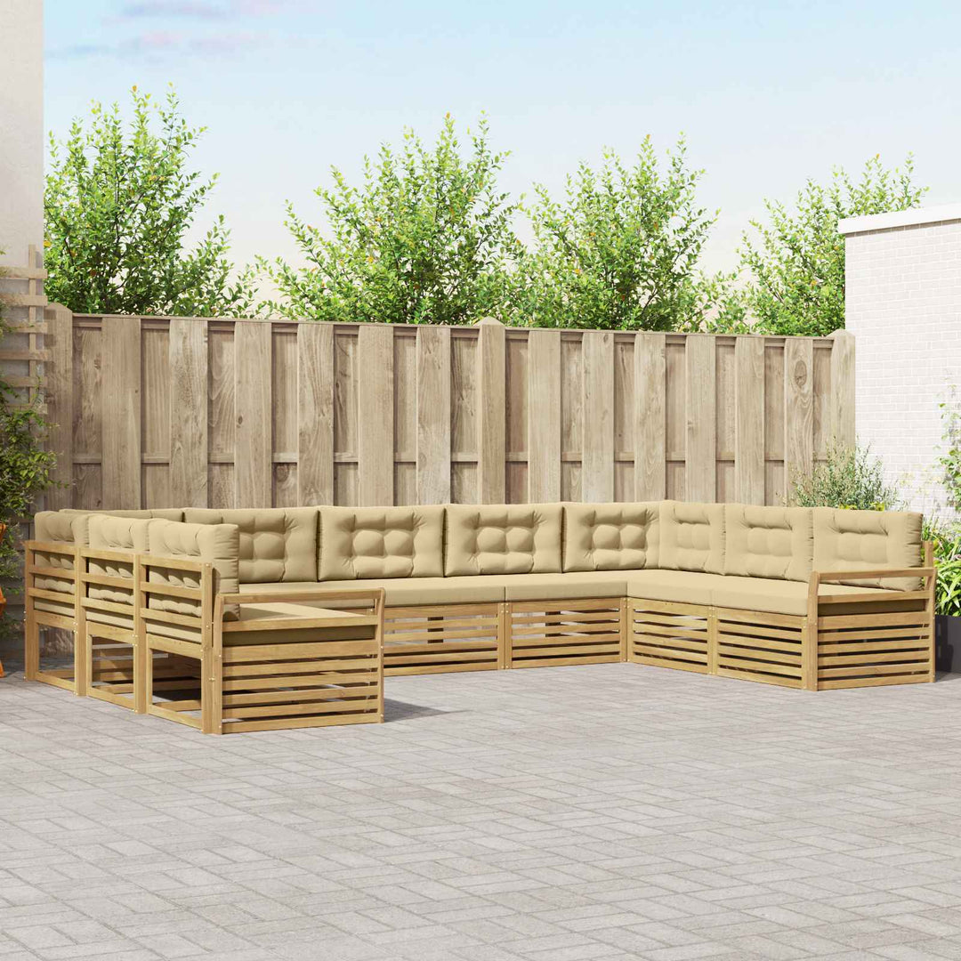 Udendørs sofagruppe 9 pcs Hvid og Beige Massivt Akacietræ