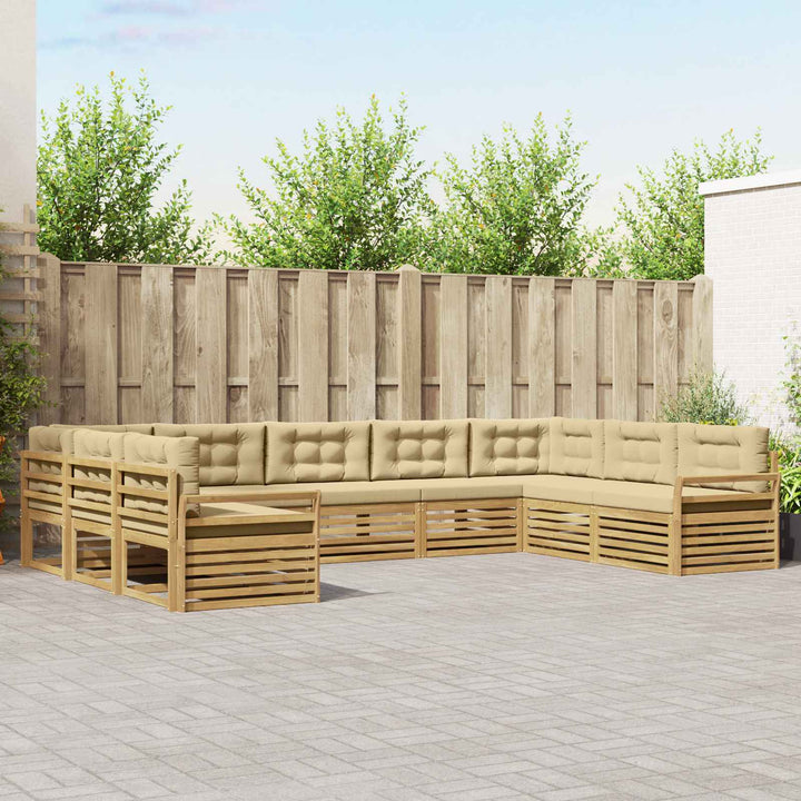 Udendørs sofagruppe 9 pcs Hvid og Beige Massivt Akacietræ