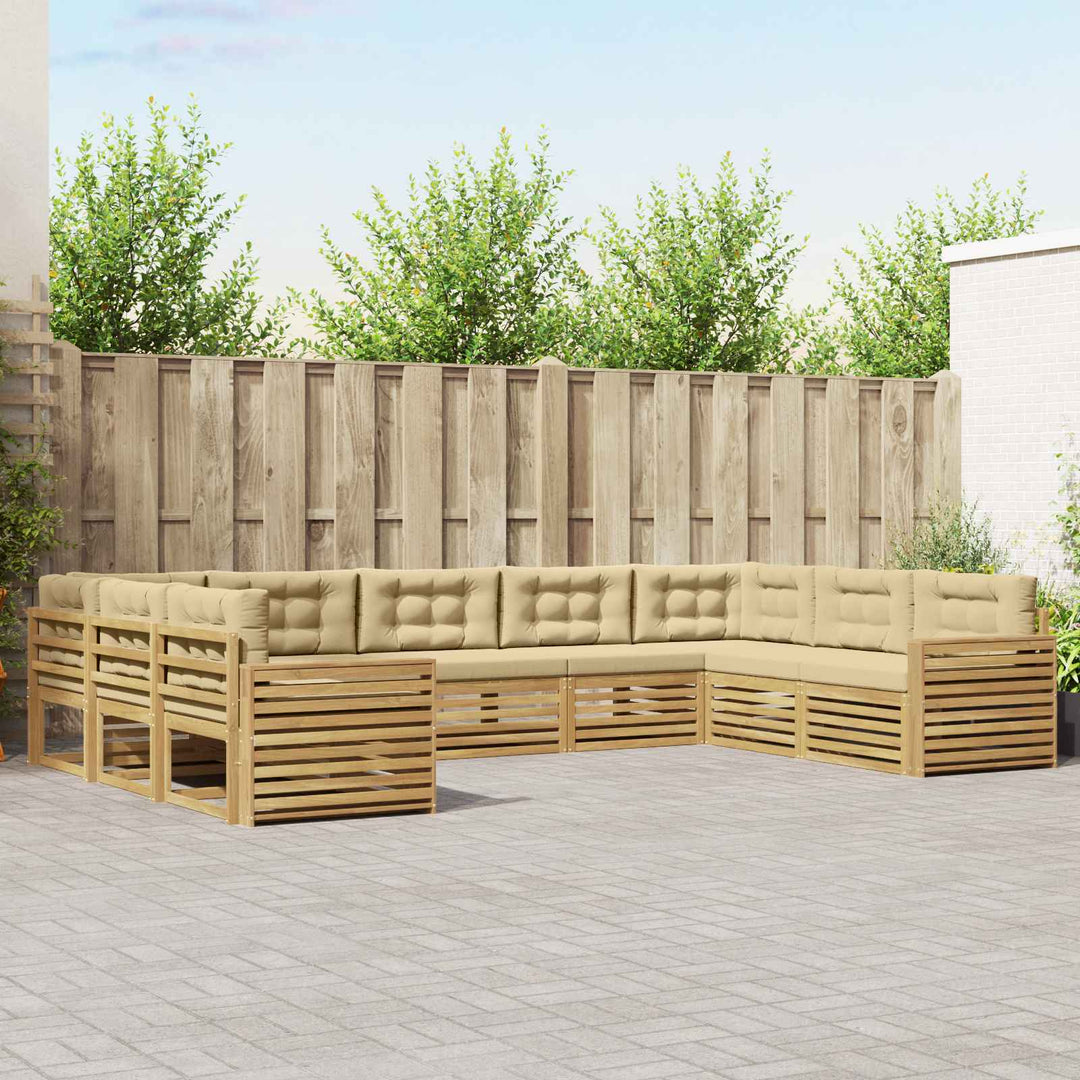 Udendørs sofagruppe 9 pcs Hvid og Beige Massivt Akacietræ