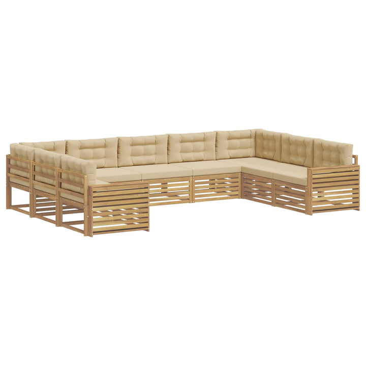 Udendørs sofagruppe 9 pcs Hvid og Beige Massivt Akacietræ