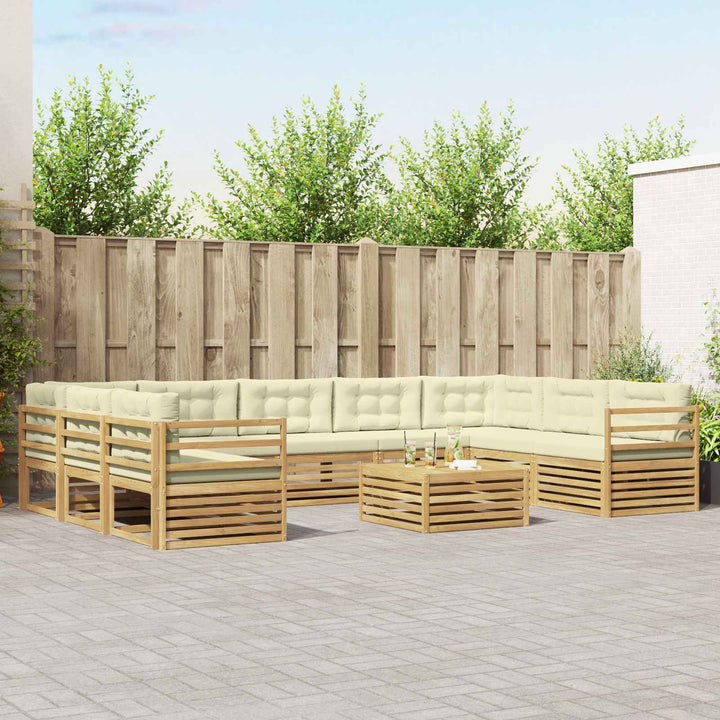Udendørs sofagruppe 10 stk. Hvid og cremefarvet Polyester