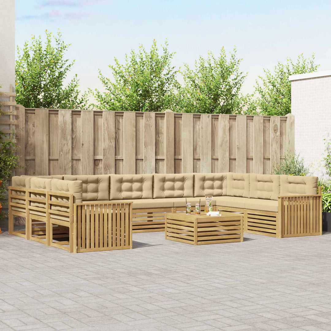 Udendørs sofagruppe 10 pcs Hvid og Beige Massivt Akacietræ