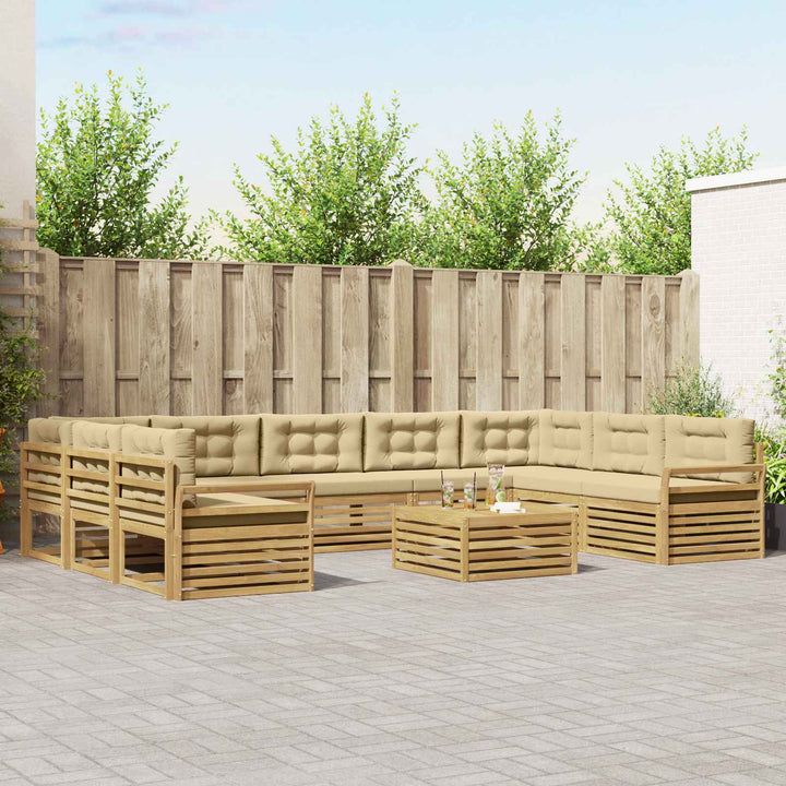 Udendørs sofagruppe 10 pcs Hvid og Beige Massivt Akacietræ